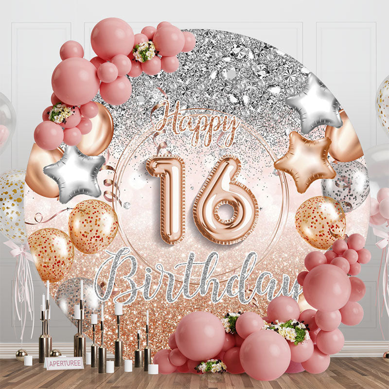 Aperturee - Aperturee Gold Silver Glitter Round 16th Birthday Backdrop