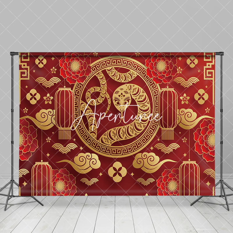 Aperturee - Aperturee Gold Snake Red Lantern Chinese New Year Backdrop