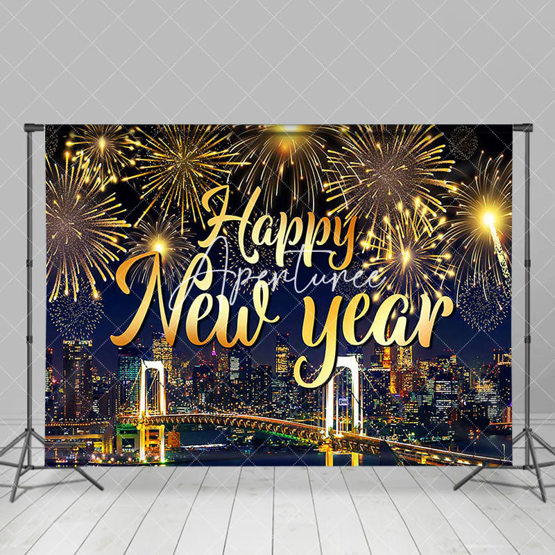 Aperturee - Aperturee Gold Sparke Bloom City Scene Happy New Year Backdrop