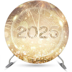 Aperturee - Aperturee Gold Sparkle Clock 2025 Round Happy New Year Backdrop