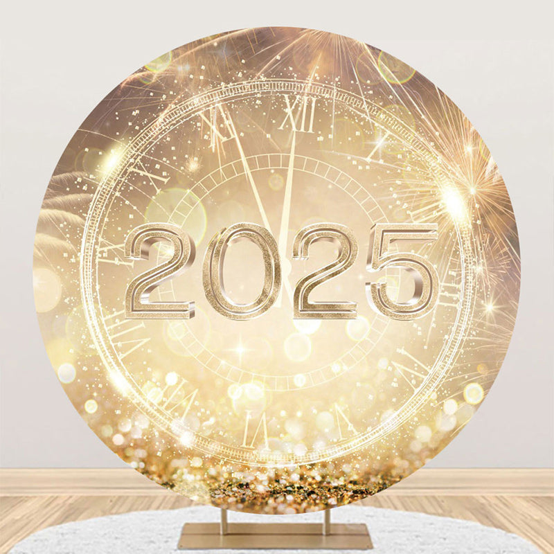 Aperturee - Aperturee Gold Sparkle Clock 2025 Round Happy New Year Backdrop