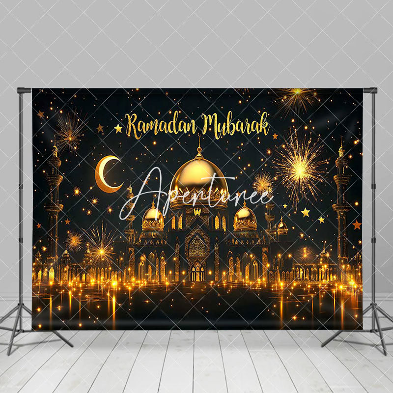 Aperturee - Aperturee Gold Sparkle Night Castle Ramadan Mubarak Backdrop