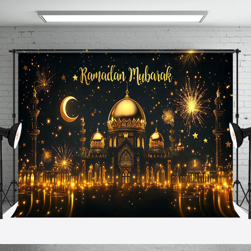 Aperturee - Aperturee Gold Sparkle Night Castle Ramadan Mubarak Backdrop