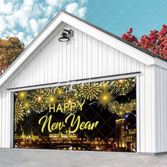 Aperturee - Aperturee Gold Sparkle Night City New Year Garage Door Banner