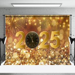 Aperturee - Aperturee Gold Sparkling Bokeh Clock 2025 New Year Backdrop