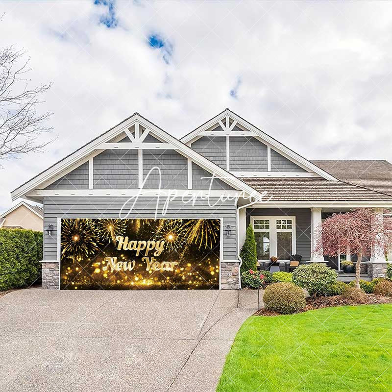 Aperturee - Aperturee Gold Sparks Bokeh 2025 New Year Garage Door Banner