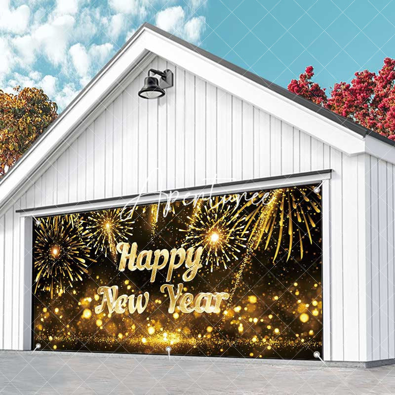 Aperturee - Aperturee Gold Sparks Bokeh 2025 New Year Garage Door Banner