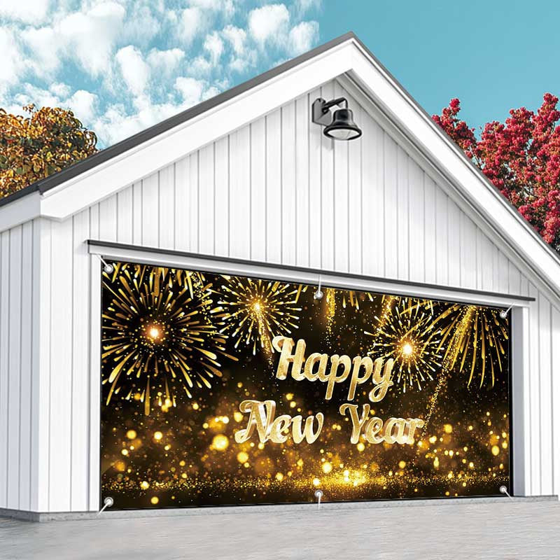 Aperturee - Aperturee Gold Sparks Bokeh 2025 New Year Garage Door Banner