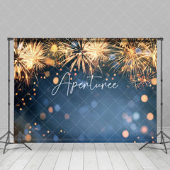 Aperturee - Aperturee Gold Sparks Bokeh Dots Blue Happy New Year Backdrop