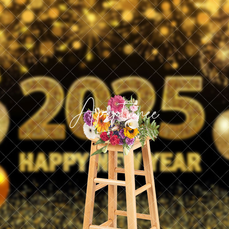 Aperturee - Aperturee Gold Sparks Glitter Balloon 2025 New Year Backdrop