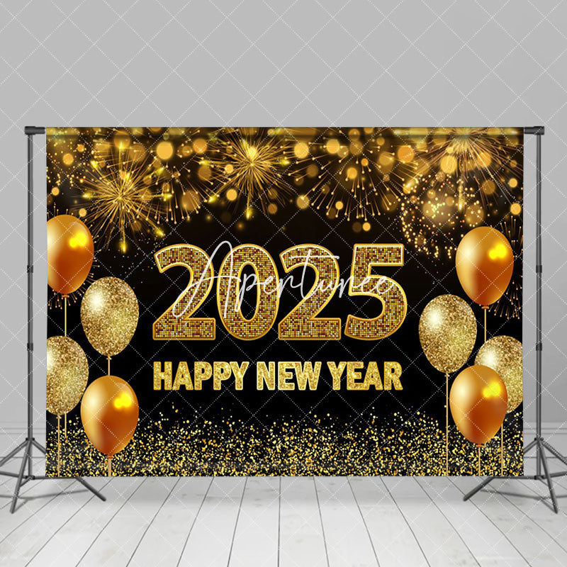 Aperturee - Aperturee Gold Sparks Glitter Balloon 2025 New Year Backdrop