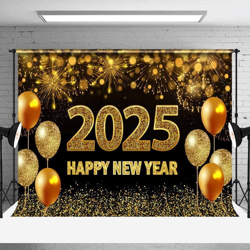 Aperturee - Aperturee Gold Sparks Glitter Balloon 2025 New Year Backdrop