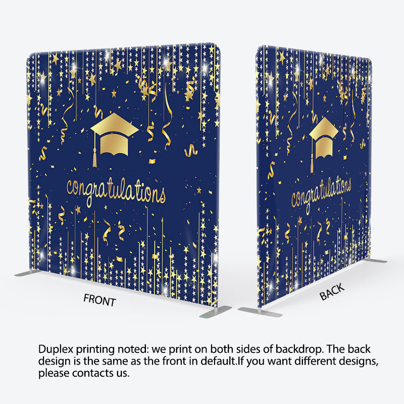 Aperturee - Aperturee Gold Star And Navy Fabric Graduation Backdrop Cover