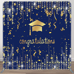 Aperturee - Aperturee Gold Star And Navy Fabric Graduation Backdrop Cover