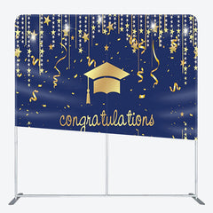 Aperturee - Aperturee Gold Star And Navy Fabric Graduation Backdrop Cover