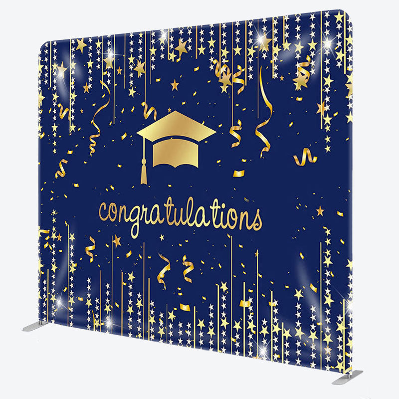 Aperturee - Aperturee Gold Star And Navy Fabric Graduation Backdrop Cover