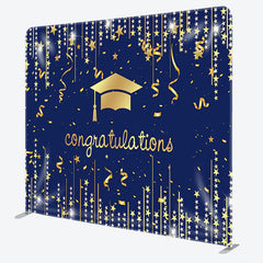 Aperturee - Aperturee Gold Star And Navy Fabric Graduation Backdrop Cover