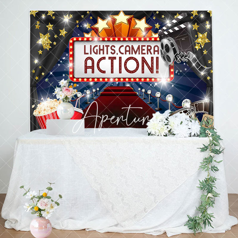 Aperturee - Aperturee Gold Star Glitter Spotlight Carpet Birthday Backdrop