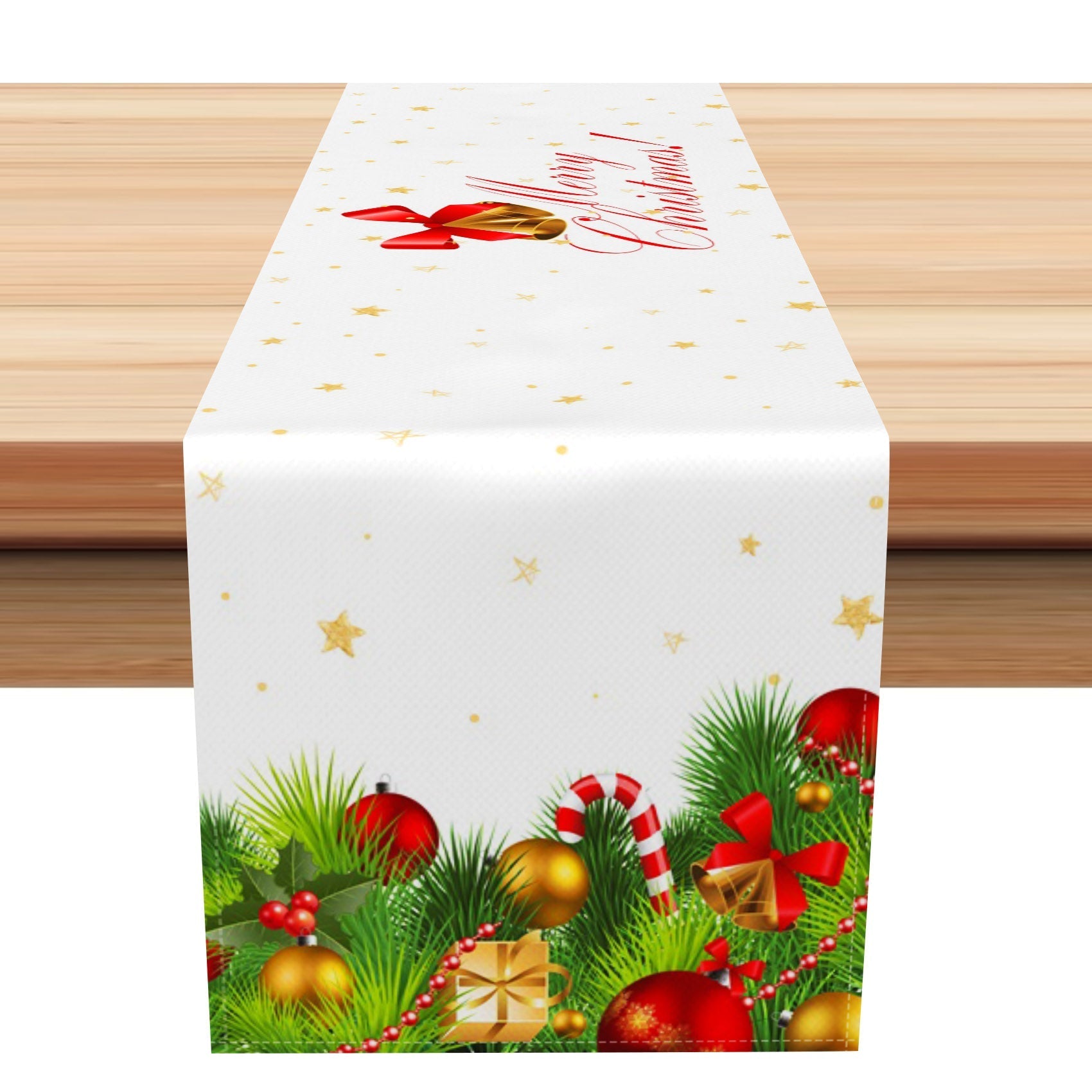 Aperturee - Aperturee Gold Stars Bauble Pine Leaves Christmas Table Runner