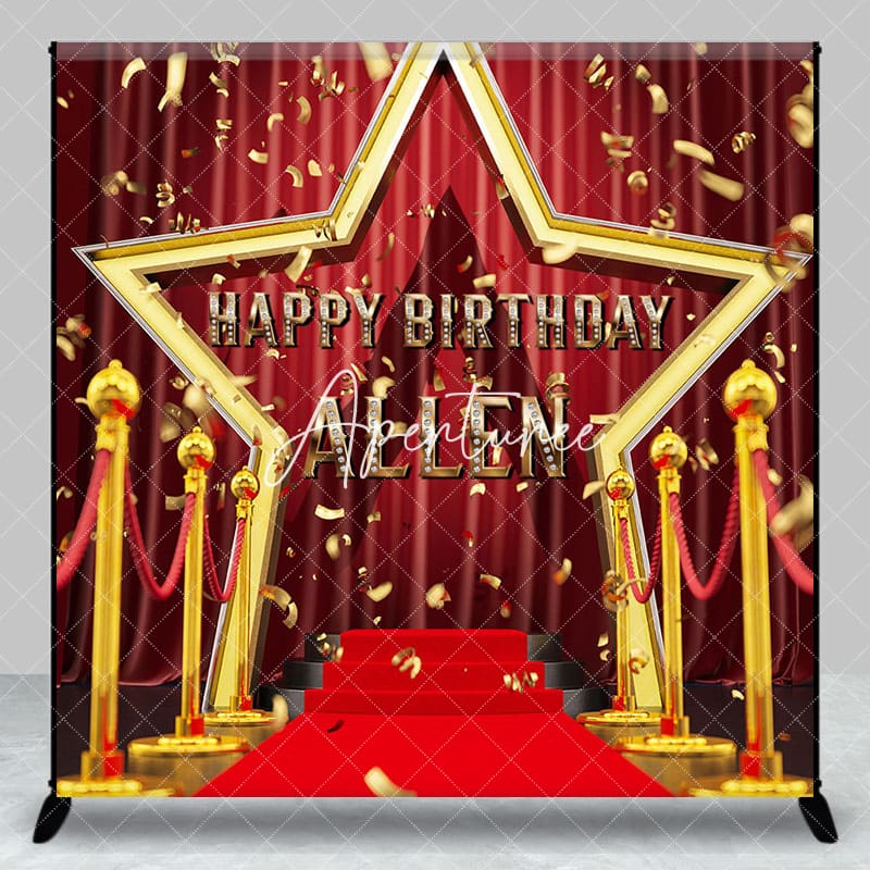 Aperturee - Aperturee Gold Stars Carpet Ribbon Custom Name Birthday Backdrop