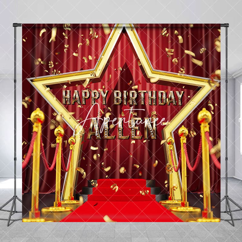 Aperturee - Aperturee Gold Stars Carpet Ribbon Custom Name Birthday Backdrop