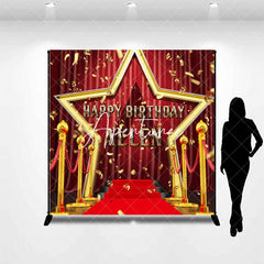 Aperturee - Aperturee Gold Stars Carpet Ribbon Custom Name Birthday Backdrop