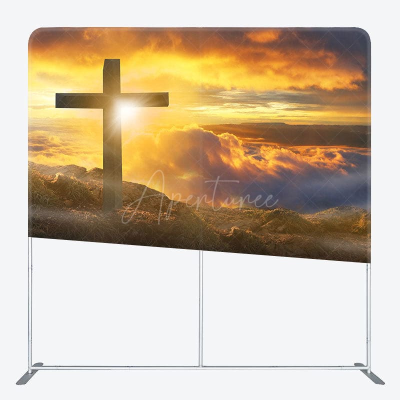 Aperturee - Aperturee Gold Sunset Mountain Easter Square Tension Backdrop