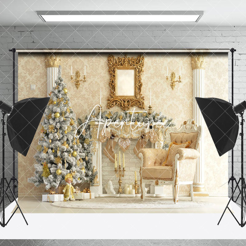 Aperturee - Aperturee Gold Wall Pillars Luxury Christmas Photo Backdrop