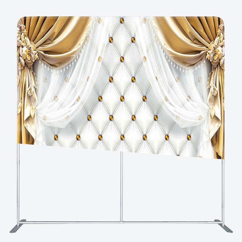 Aperturee - Aperturee Gold White Curtain Fabric Backdrop Cover for Birthday