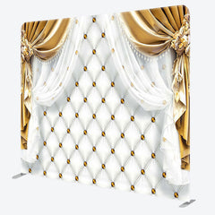 Aperturee - Aperturee Gold White Curtain Fabric Backdrop Cover for Birthday