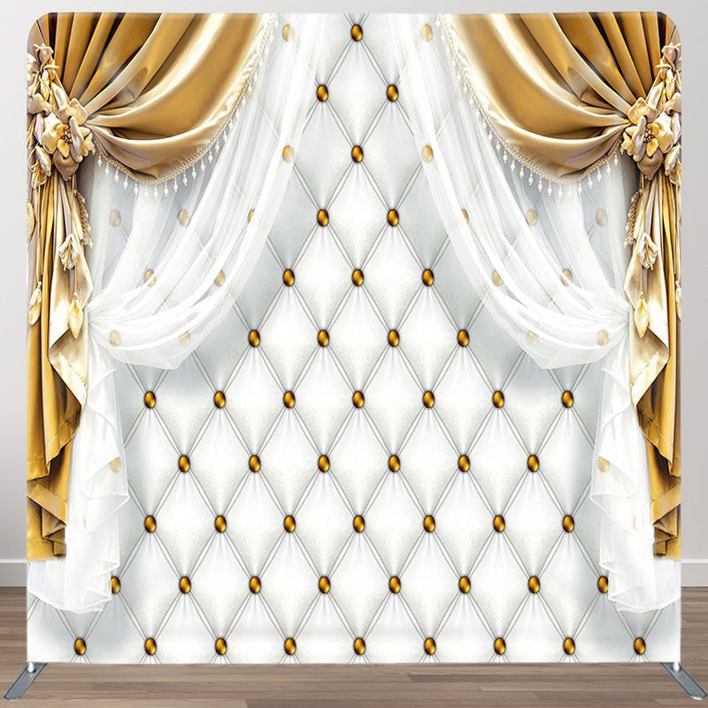 Aperturee - Aperturee Gold White Curtain Fabric Backdrop Cover for Birthday