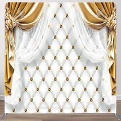 Aperturee - Aperturee Gold White Curtain Fabric Backdrop Cover for Birthday