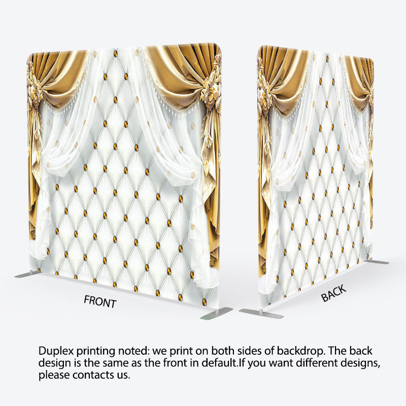 Aperturee - Aperturee Gold White Curtain Fabric Backdrop Cover for Birthday