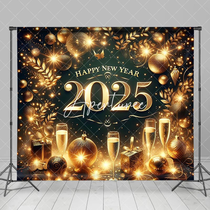 Aperturee - Aperturee Golden Ball Shining Lights 2025 New Year Backdrop