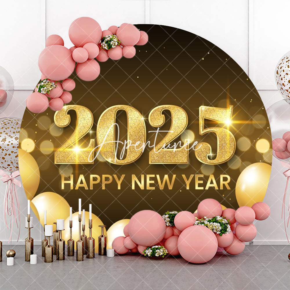 Aperturee - Aperturee Golden Balloon 2025 New Year Round Party Backdrop