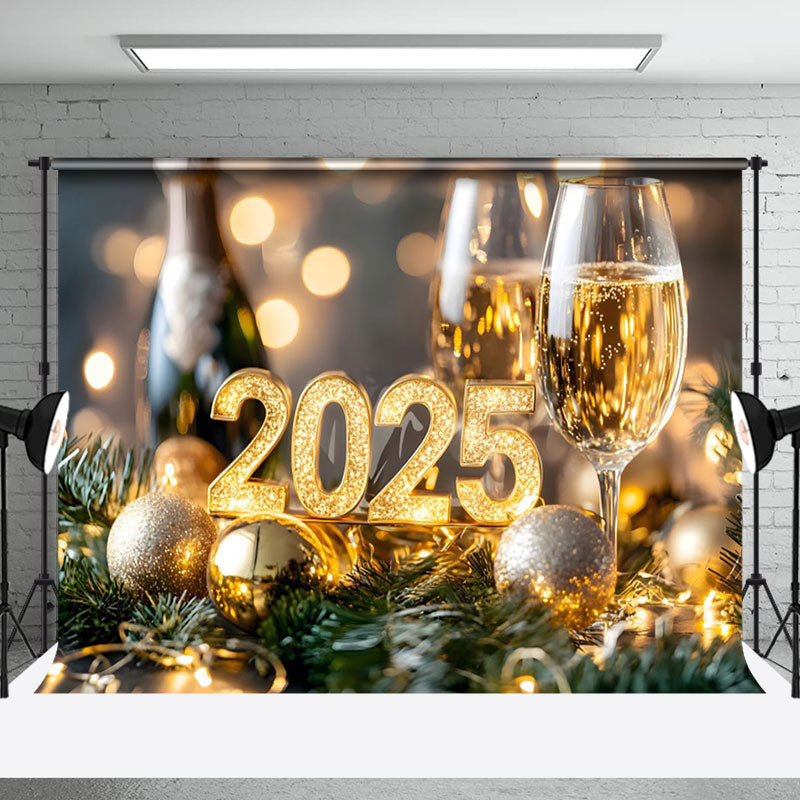 Aperturee - Aperturee Golden Baubles Beer Dazzling 2025 New Year Backdrop