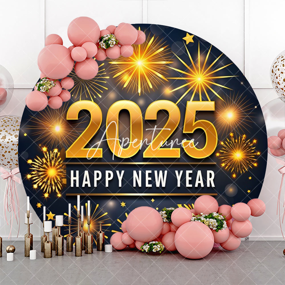 Aperturee - Aperturee Golden Dazzling New Year 2025 Night Round Backdrop