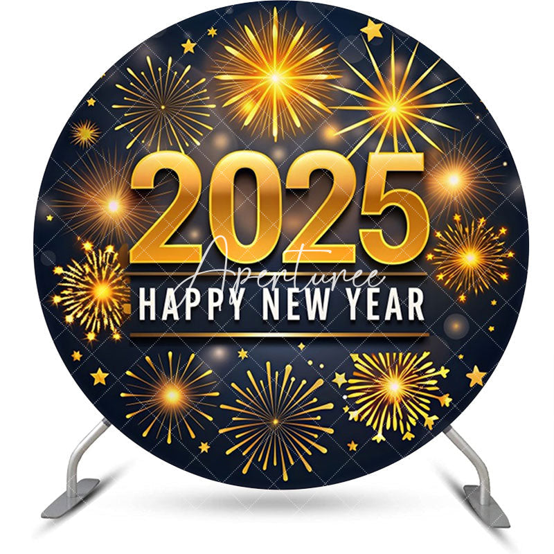 Aperturee - Aperturee Golden Dazzling New Year 2025 Night Round Backdrop