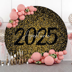 Aperturee - Aperturee Golden Glitter 2025 Happy New Year Round Backdrop