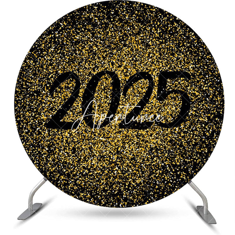 Aperturee - Aperturee Golden Glitter 2025 Happy New Year Round Backdrop