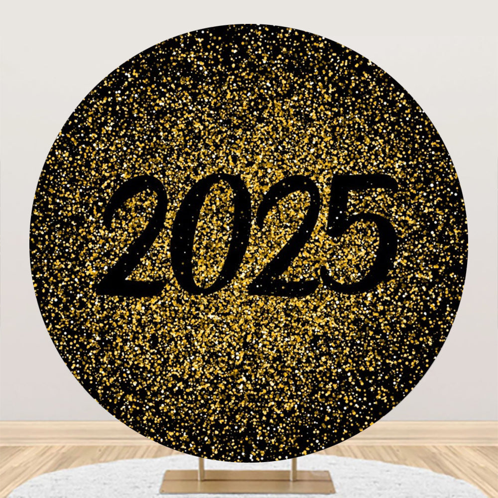 Aperturee - Aperturee Golden Glitter 2025 Happy New Year Round Backdrop