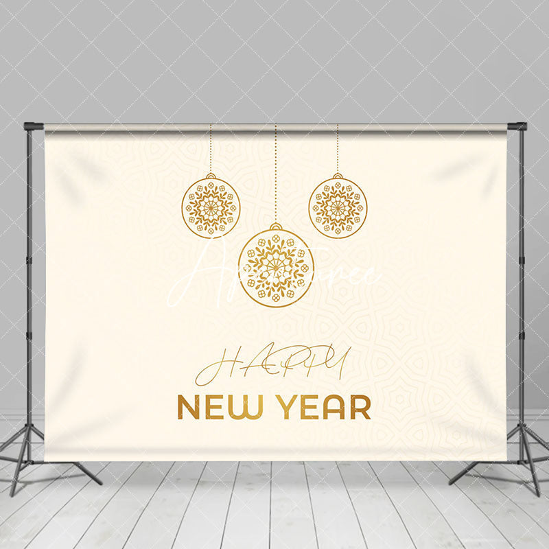 Aperturee - Aperturee Golden Hanging Ball Beige Happy New Year Backdrop