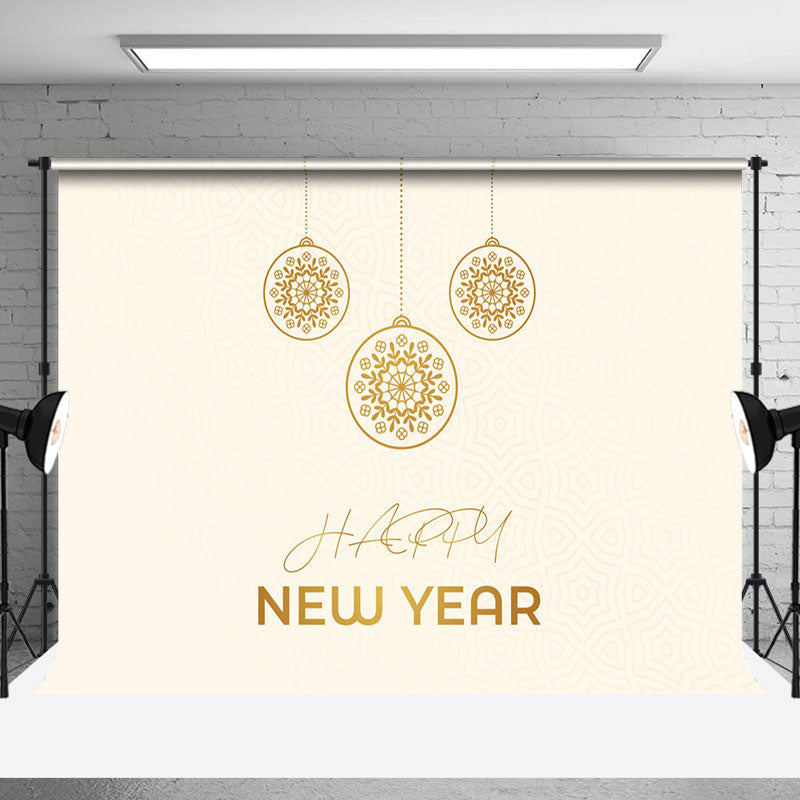 Aperturee - Aperturee Golden Hanging Ball Beige Happy New Year Backdrop