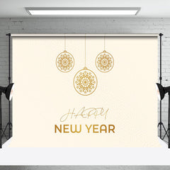 Aperturee - Aperturee Golden Hanging Ball Beige Happy New Year Backdrop