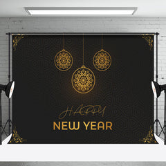 Aperturee - Aperturee Golden Hanging Ball Black Happy New Year Backdrop