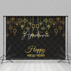 Aperturee - Aperturee Golden Hanging Dec Black Happy New Year Backdrop