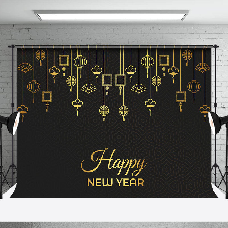 Aperturee - Aperturee Golden Hanging Dec Black Happy New Year Backdrop