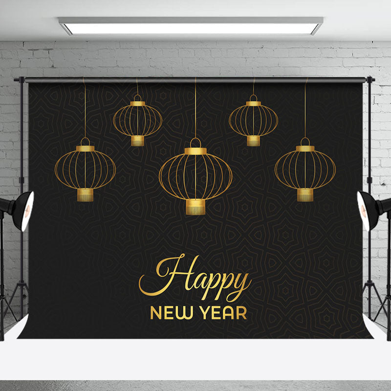 Aperturee - Aperturee Golden Hanging Lantern Black Happy New Year Backdrop