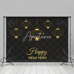 Aperturee - Aperturee Golden Hanging Lantern Black Happy New Year Backdrop