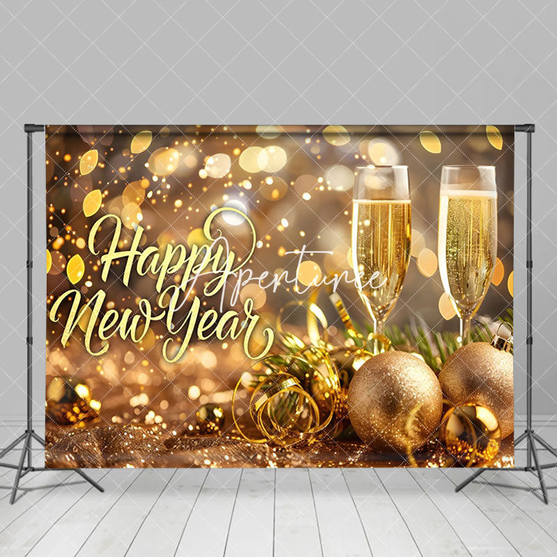 Aperturee - Aperturee Golden Light Circle Ornaments Happy New Year Backdrop